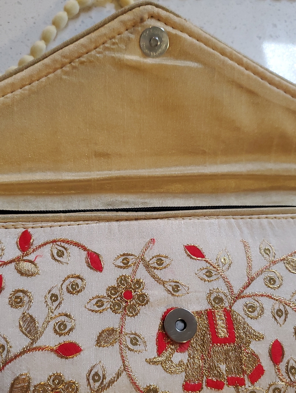 Embroidered Ivory Evening Clutch with Gold Accents - Picture 5 of 7